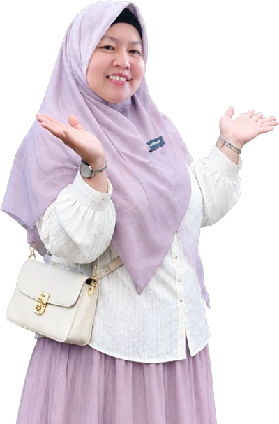 Dr. Sofiawati tersenyum dengan kedua telapak tangan terbuka ke atas